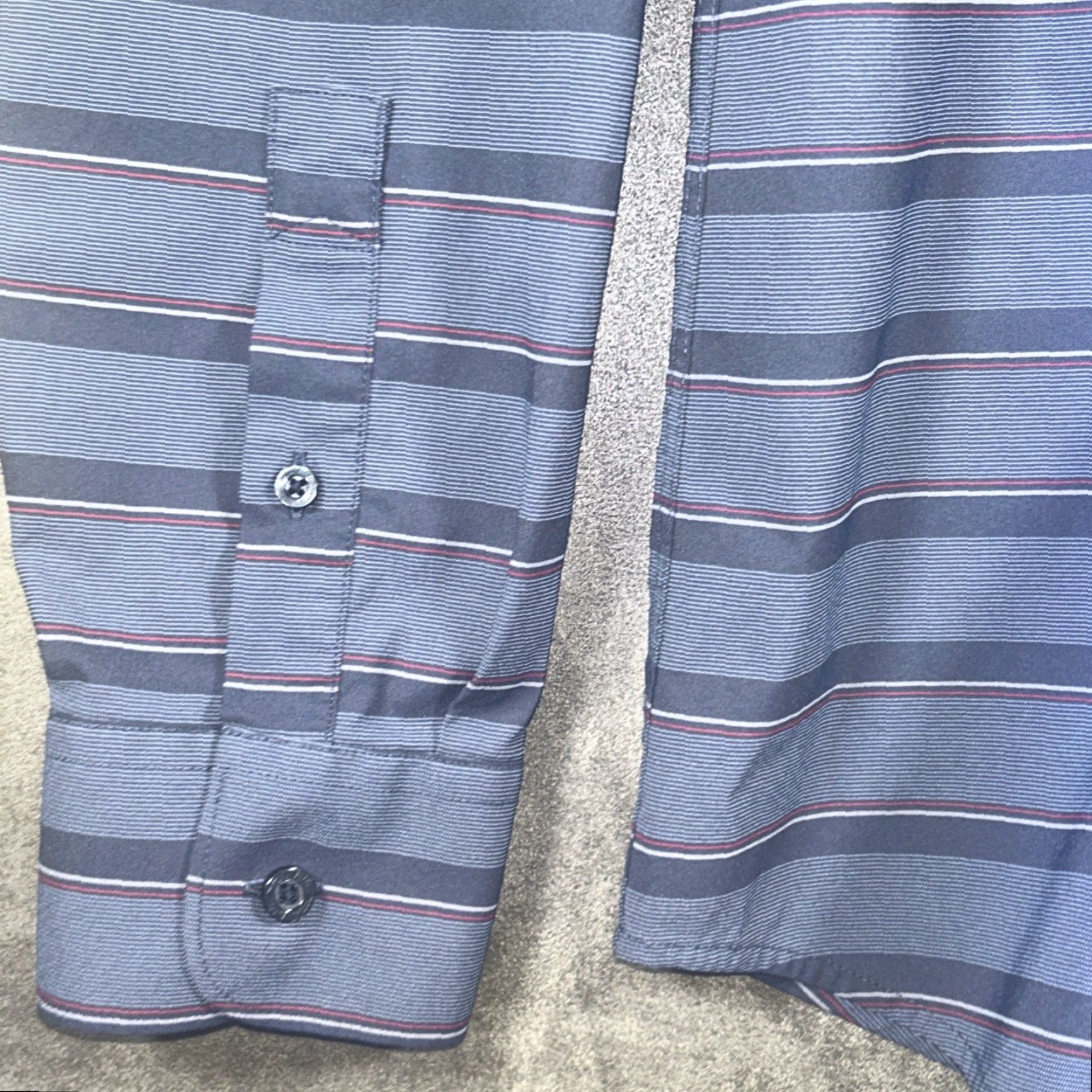TravisMathew Travis Mathew Shirt Long Sleeve Button-Up Mens L Striped Blue Gray Polyester Size US L / EU 52-54 / 3 - 6 Thumbnail