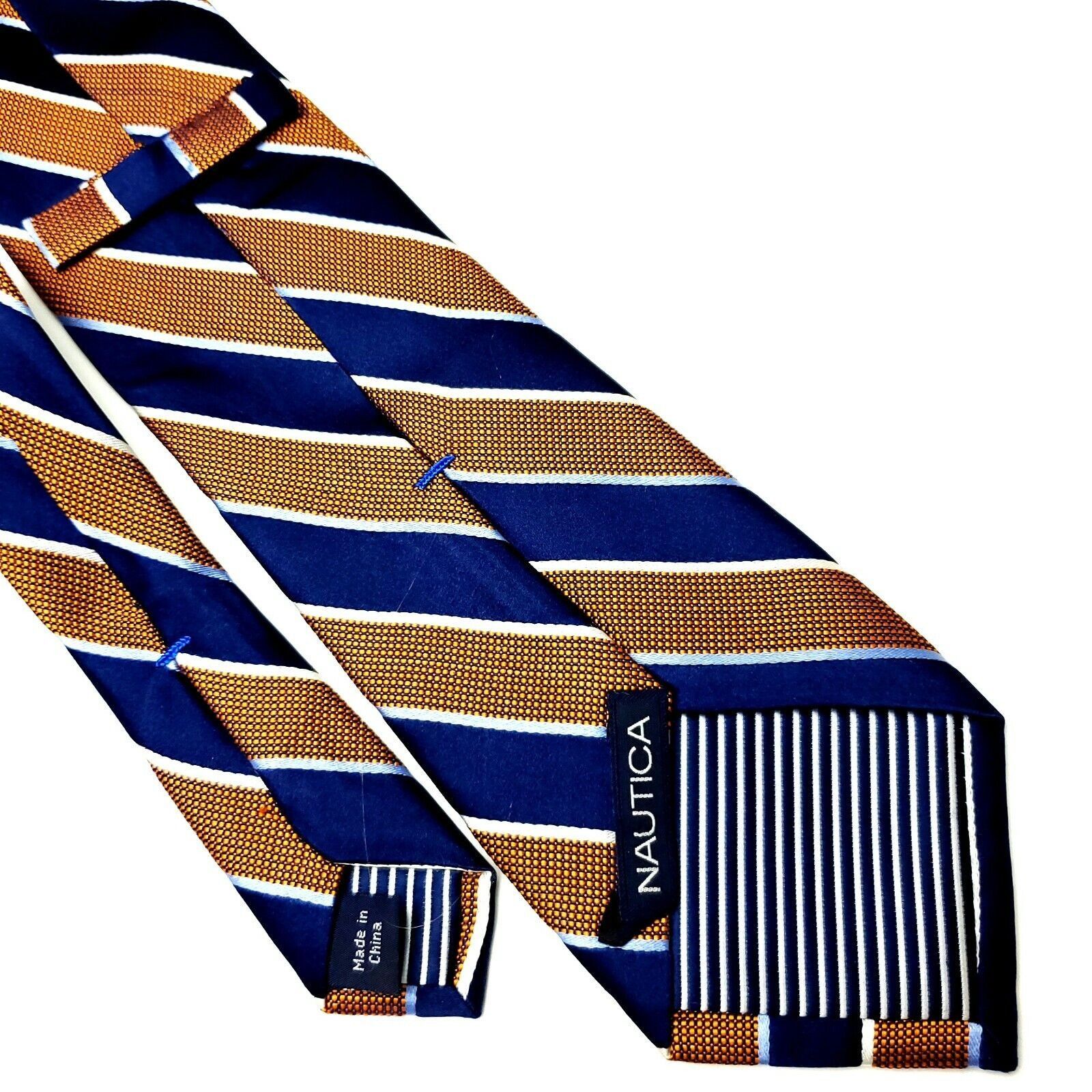 Nautica Nautica Silk Tie Woven Blue Brown Woven Striped Classic Size ONE SIZE - 5 Thumbnail