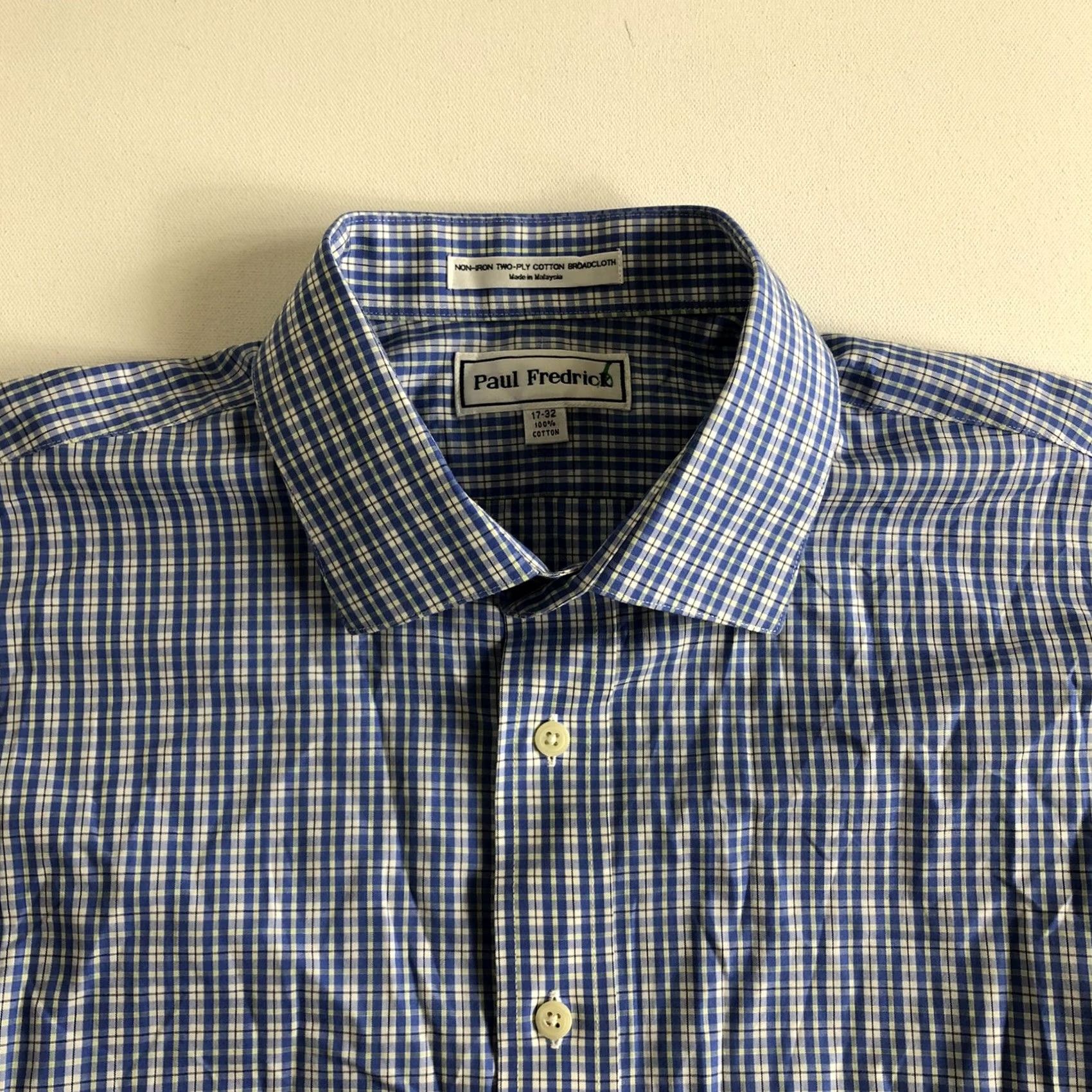 Vintage VINTAGE Paul Fredrick Shirt Mens Size 17-32 Long Sleeve Button Up Blue Plaid Mens Regular 100% Cotton Button-Down Collar Front Blue Plaid Shirt Size US XL / EU 56 / 4 - 4 Thumbnail