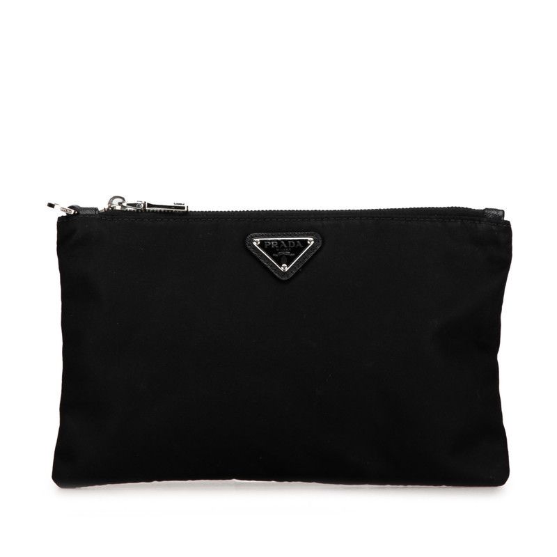 Prada Prada Prada Nylon Triangle Logo Plate Pouch Canvas Vanity Bag in Very Good Condition Size ONE SIZE - 1 Thumbnail