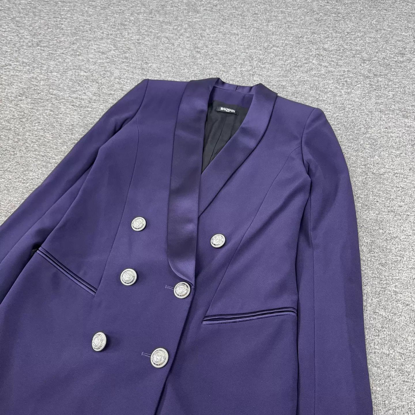 Balmain Balmain Deep Purple Satin Shawl Collar DB Dress Size XS / US 0-2 / IT 36-38 - 3 Thumbnail