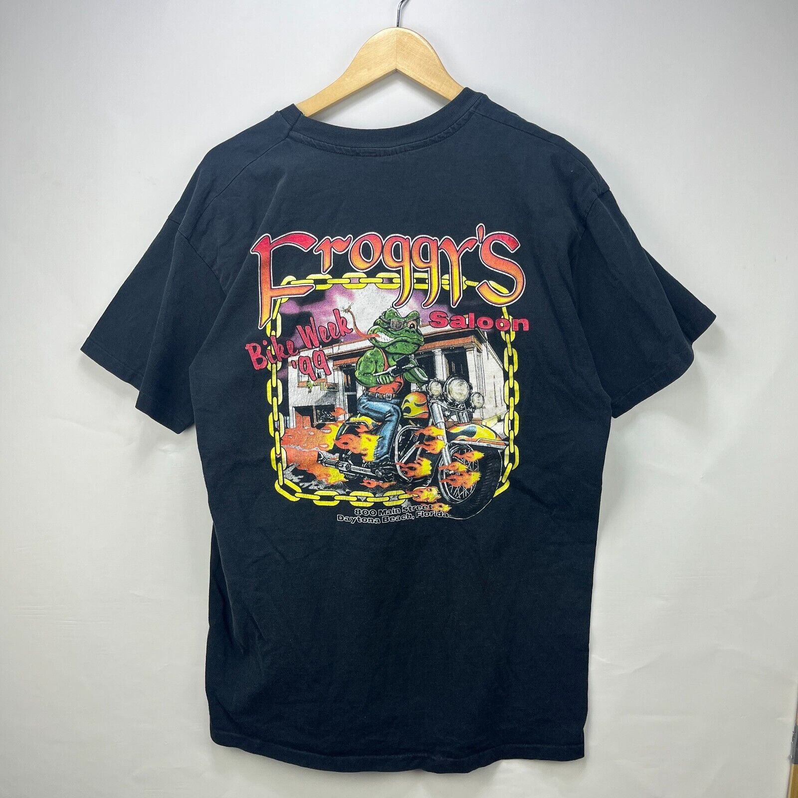 Vintage 90s Motorcycle Flames Froggies Bike Week Daytona XL