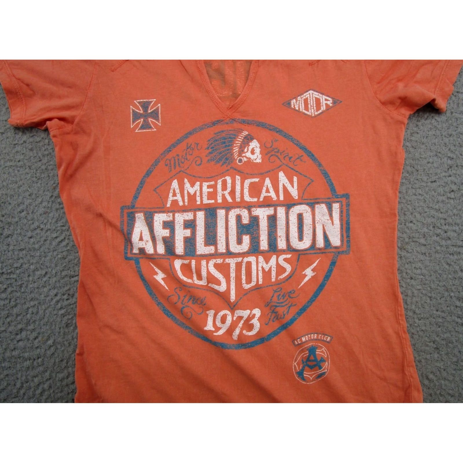 Affliction Affliction Women’s T-Shirt V-Neck Rock Moto Orange M Size M / US 6-8 / IT 42-44 - 2 Thumbnail
