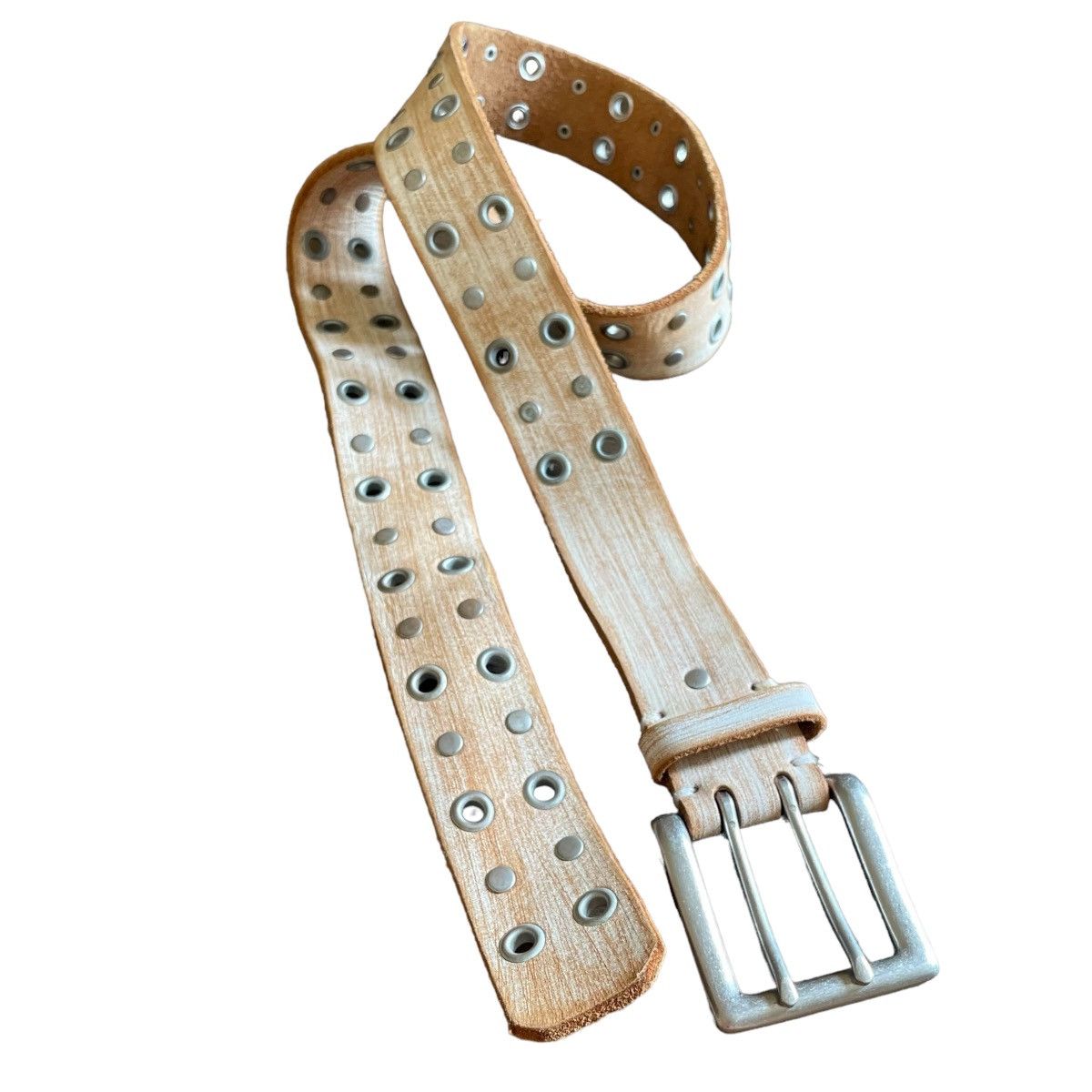 If Six Was Nine × Le Grande Bleu (L.G.B.) Vintage Studded Rivet Leather Wood Style Belt Size ONE SIZE - 5 Thumbnail