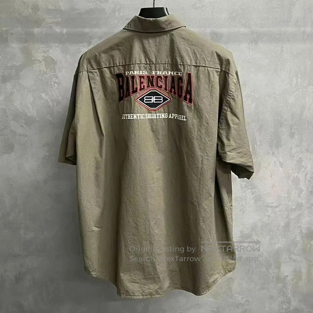 Balenciaga Balenciaga Brown Logo Embroidered Short Sleeve Shirt. Size US L / EU 52-54 / 3 - 1 Thumbnail
