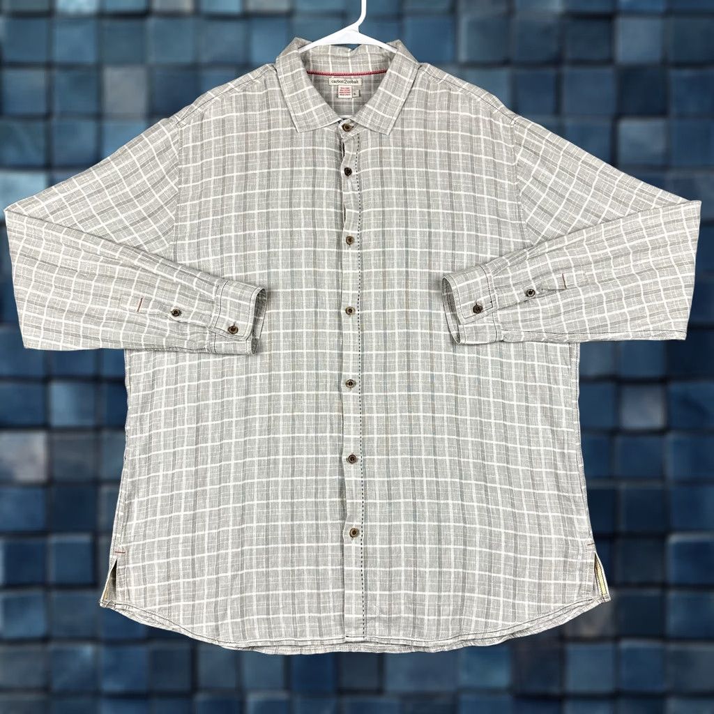 Carbon2Cobalt Carbon 2 Cobalt Shirt Mens XL Gray Plaid Linen Blend Long Sleeve Button Up EUC Size US XL / EU 56 / 4 - 1 Thumbnail