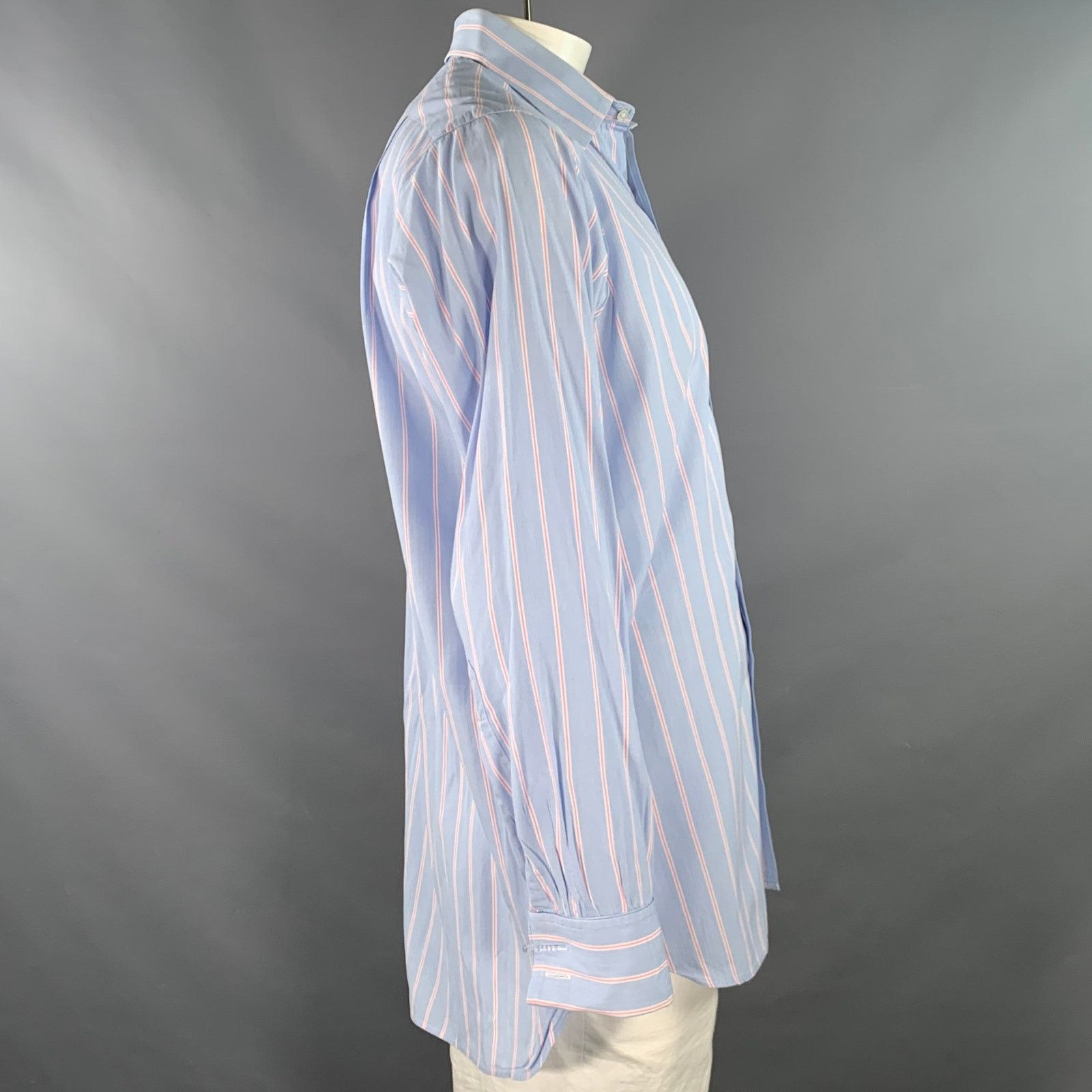 Turnbull & Asser Size L Blue Pink Stripe Cotton French Cuff Long Sleeve Shirt Size US L / EU 52-54 / 3 - 3 Thumbnail
