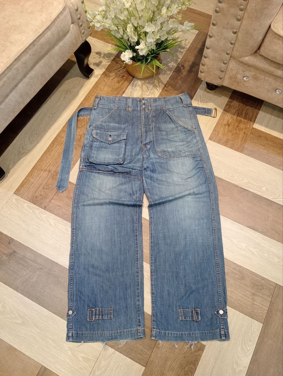 CABANE de ZUCCa RARE CABANE DE ZUCCA BY ISSEY MIYAKE BLUE CARGO JEANS Size US 36 / EU 52 - 1 Thumbnail