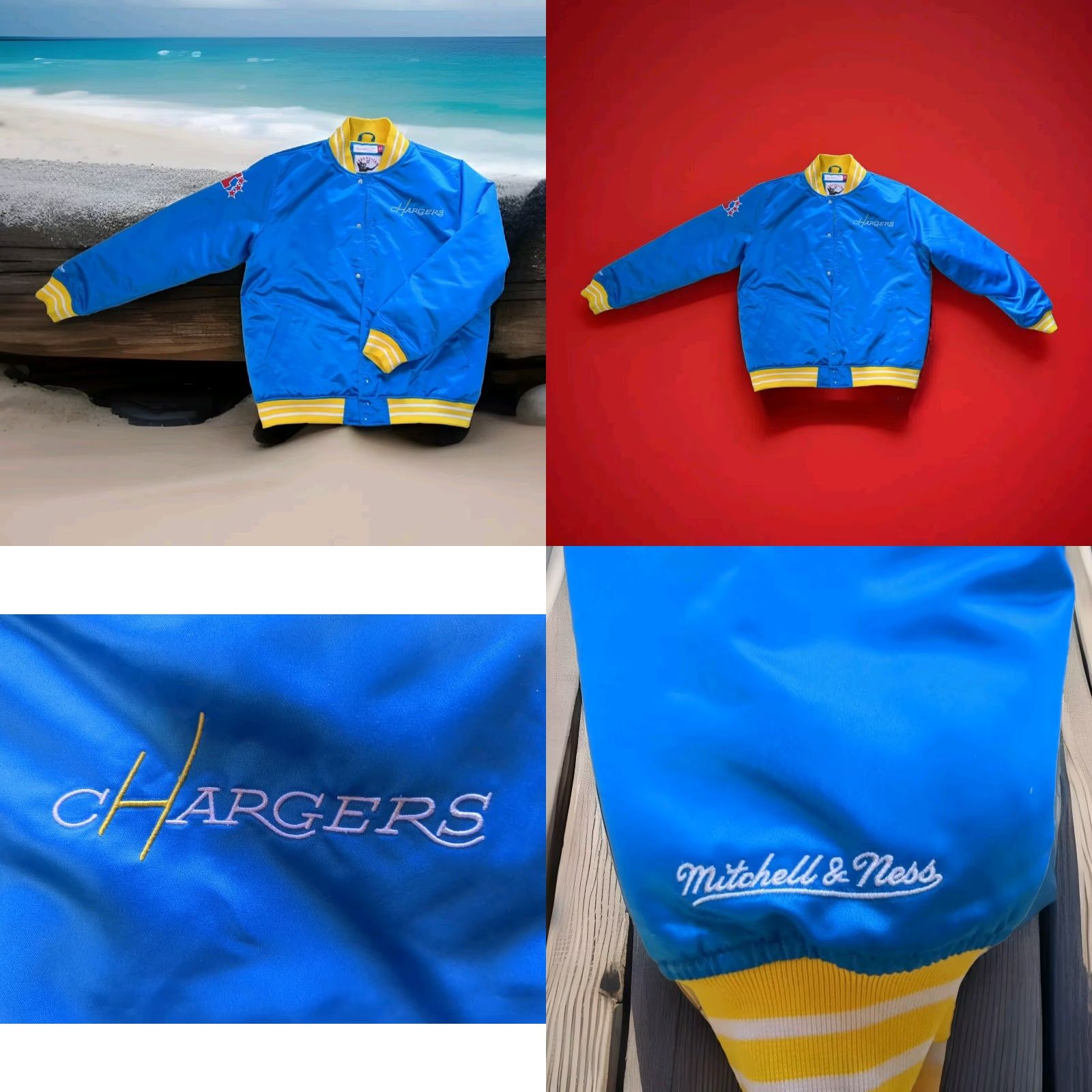 Mitchell & Ness Mitchell & Ness Los Angeles Chargers Throwback Jacket L Varsity Jacket Blue NFL Retro Football Men Chest 46" Logo Pockets Band Collar Button Coat Size US L / EU 52-54 / 3 - 8 Thumbnail