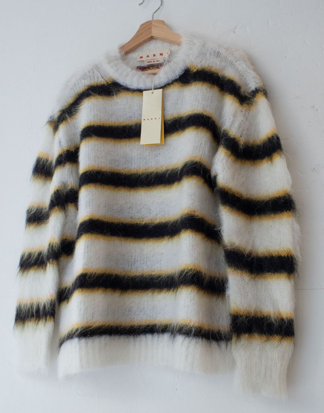 image of Marni Striped Brushed Mohair Sweater Yellow White in White Yellow, Men's (Size Small)