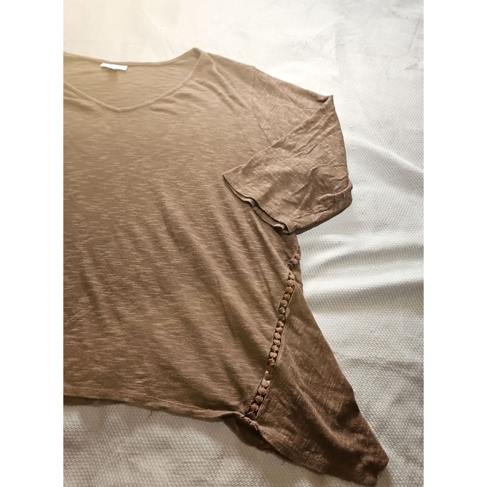 J. Jill VINTAGE J Jill Shirt Womens 3X Plus Brown Pullover Stretch Knit Linen Cotton Blend Top Size XXL / US 16-18 / IT 52-54 - 5 Thumbnail