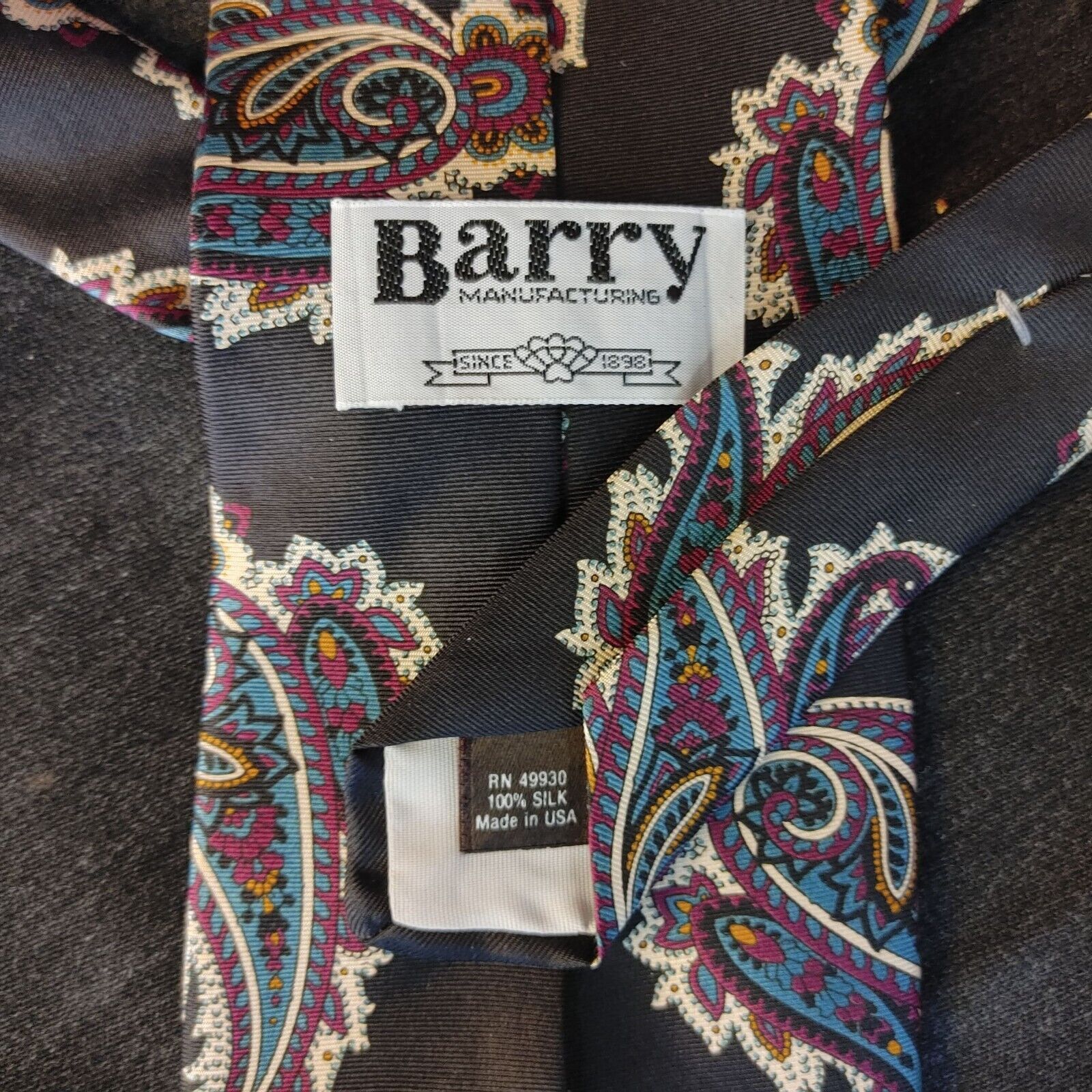 Other Men's Barry Manufacturing Paisley Black/Multi-Color Suit Tie Size ONE SIZE - 2 Thumbnail