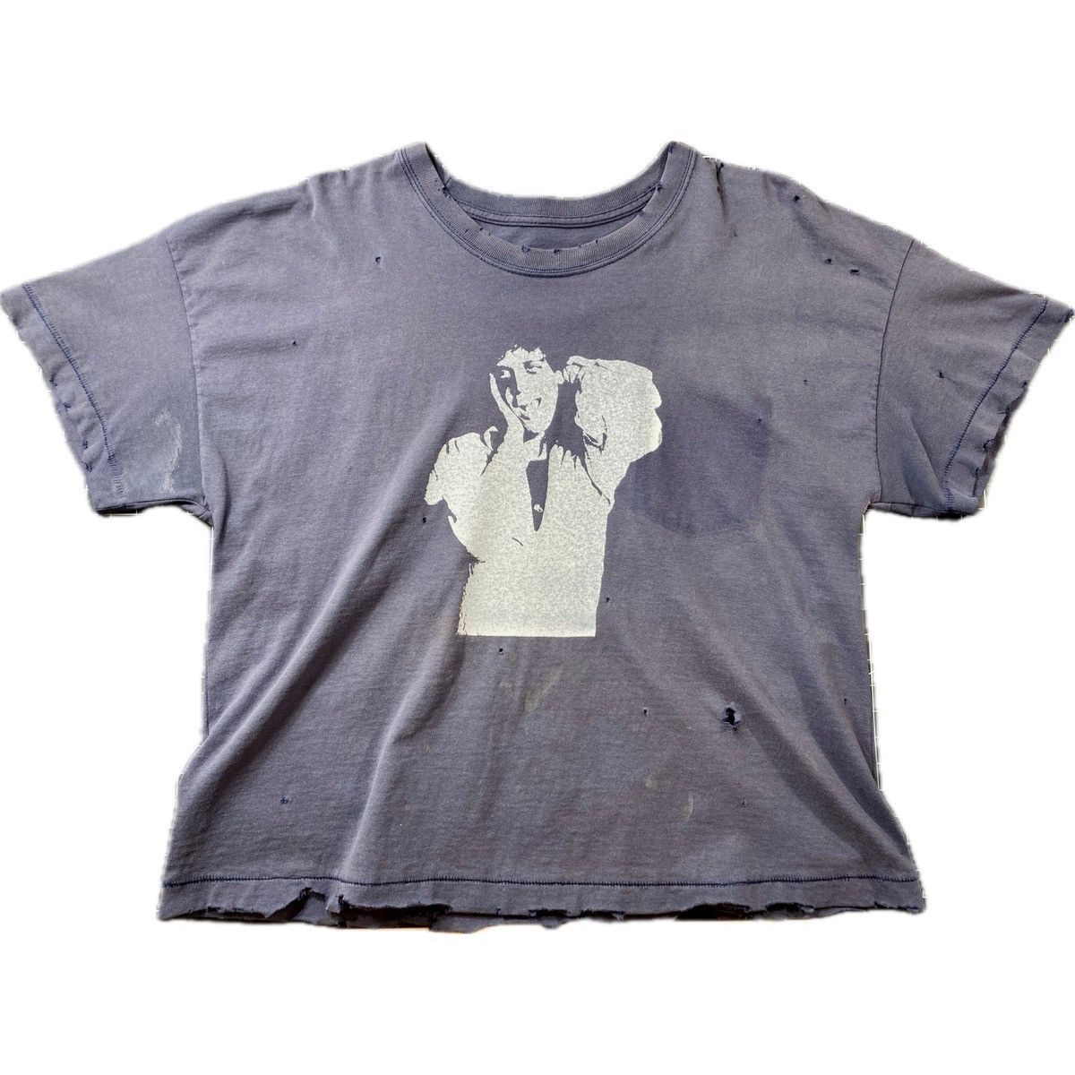 Vintage-washed Faded and Distressed Lou Reed Band T Shirt