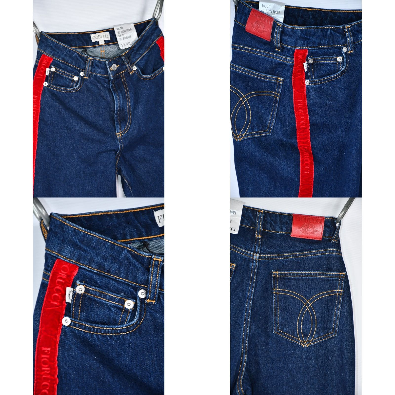 Fiorucci Fiorucci Jeans Women's Medium Dark Velvet Logo Tape 5-Pocket Tapered Size 26 Blue Cotton Denim Vintage No Size 26" / US 2 / IT 38 - 8 Thumbnail