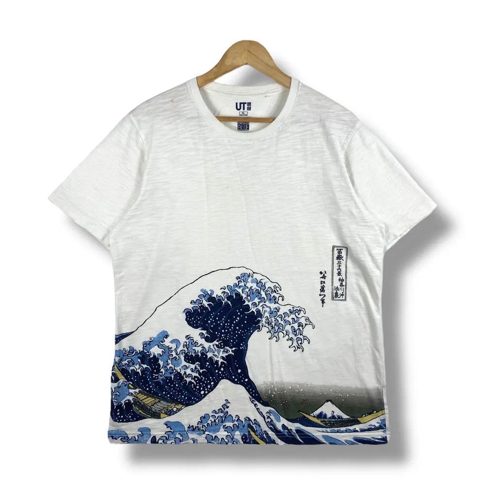 Japanese Brand HOKUSAI BLUE Big Waves Art Graphic Tee Shirt Extra Large Size US XL / EU 56 / 4 - 1 Thumbnail