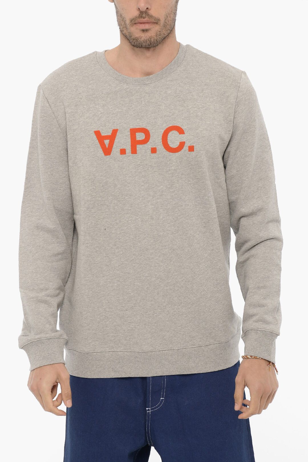 image of A P C Og1Mm0423 Brushed Cotton Crew-Neck Sweatshirt In Grey, Men's (Size Medium)