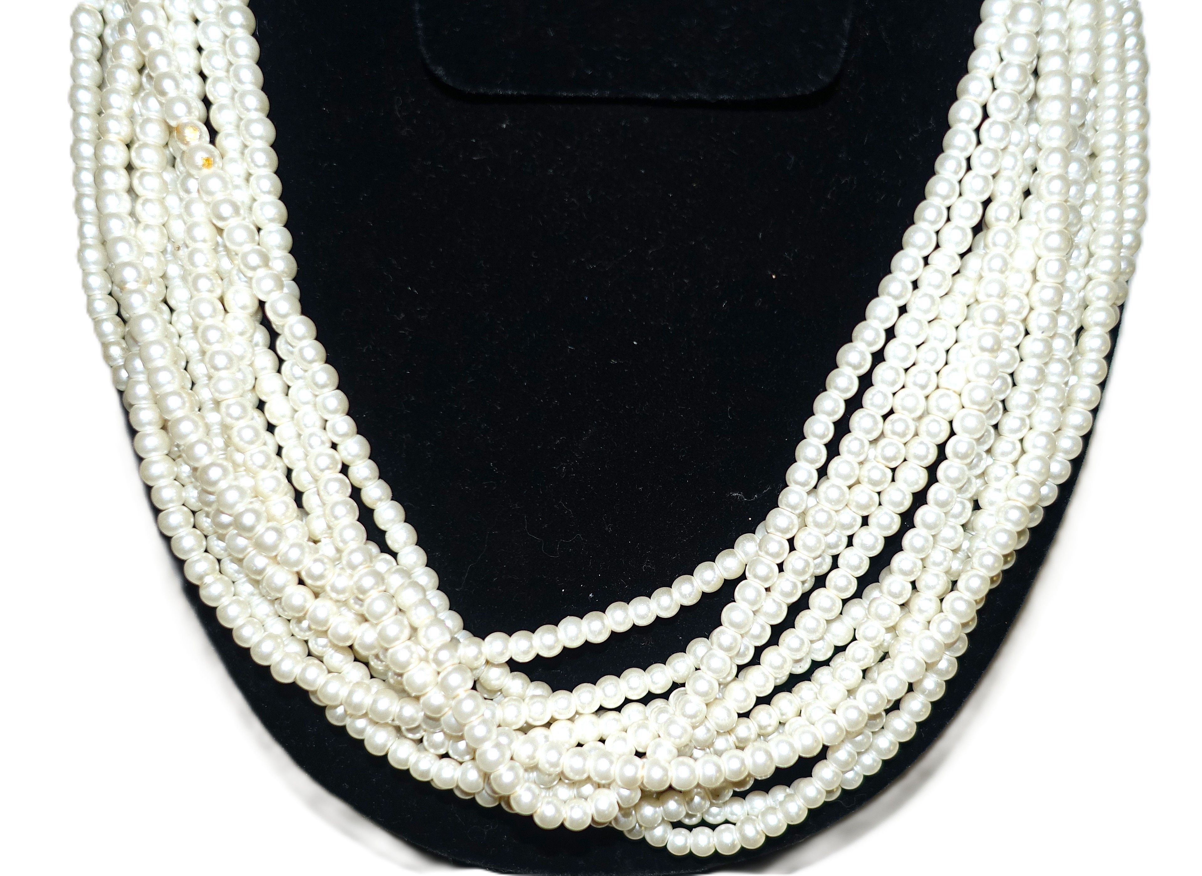 Vintage Gold Tone Faux Pearl Multi Strand Choker Necklace Size ONE SIZE - 5 Thumbnail