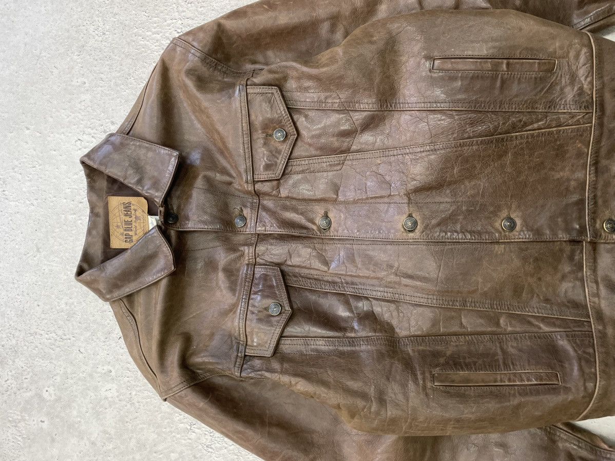 90s retro GAP trucker jacket brown leather