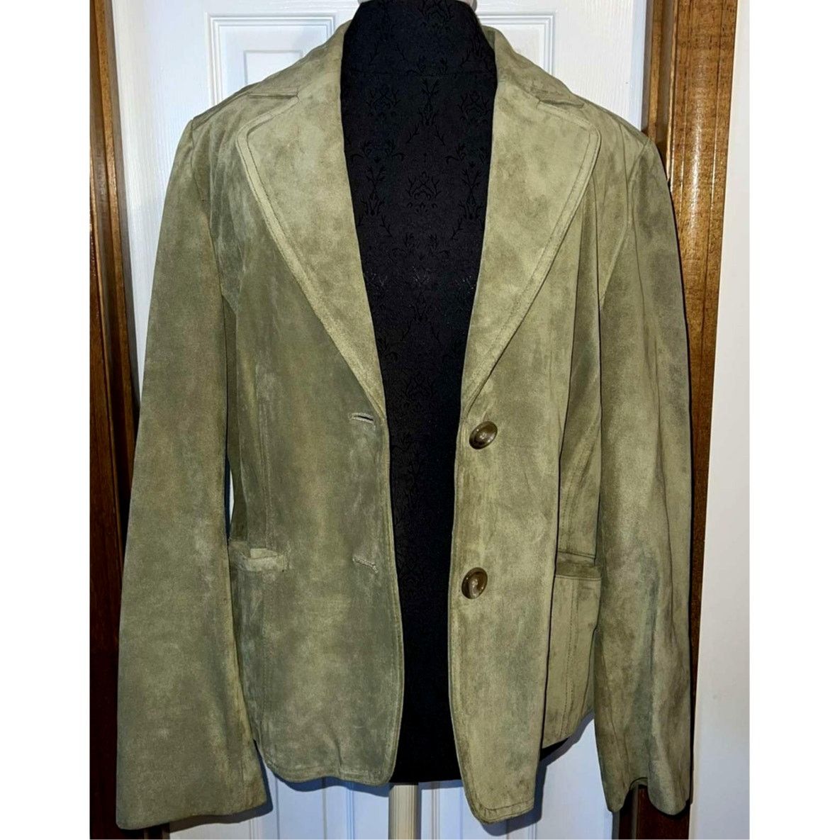 Ann Taylor Ann Taylor Women's Olive Green Suede Leather Blazer - Size L Size L / US 10 / IT 46 - 2 Thumbnail