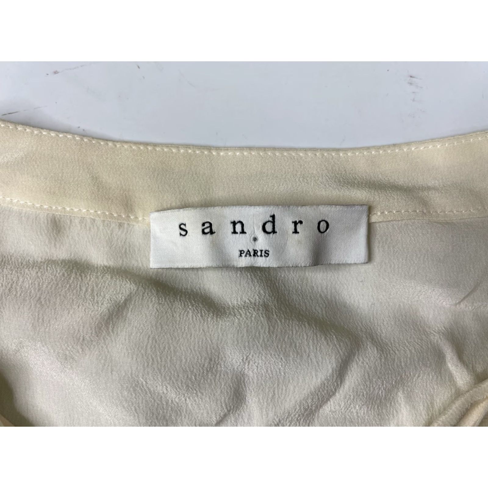 Sandro Sandro Silk Blouse Shirt Long Sleeve Flare Tie Neck V-Neck Beige Womens Size 3 Bow Paris Blouse Women Long Sleeve Silk Shirt Size XS / US 0-2 / IT 36-38 - 3 Thumbnail