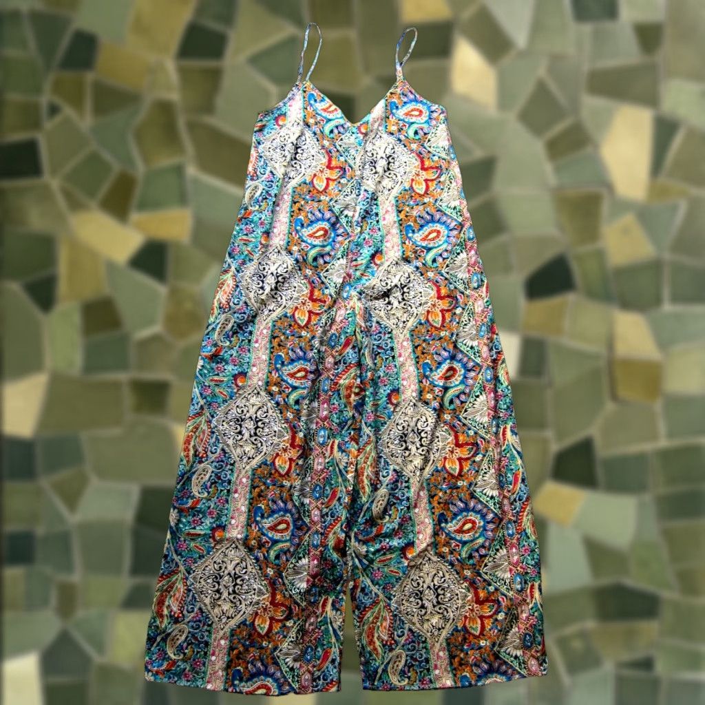Pinko VINTAGE Luukse Green Pink Orange Floral Tank Wide Leg Romper Jumpsuit Medium Size 32" / US 10 / IT 46 - 1 Thumbnail