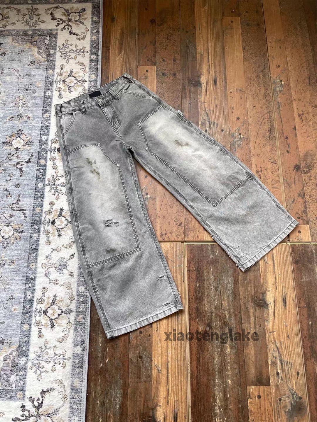 Custom washed faded carpenter cargo work pants