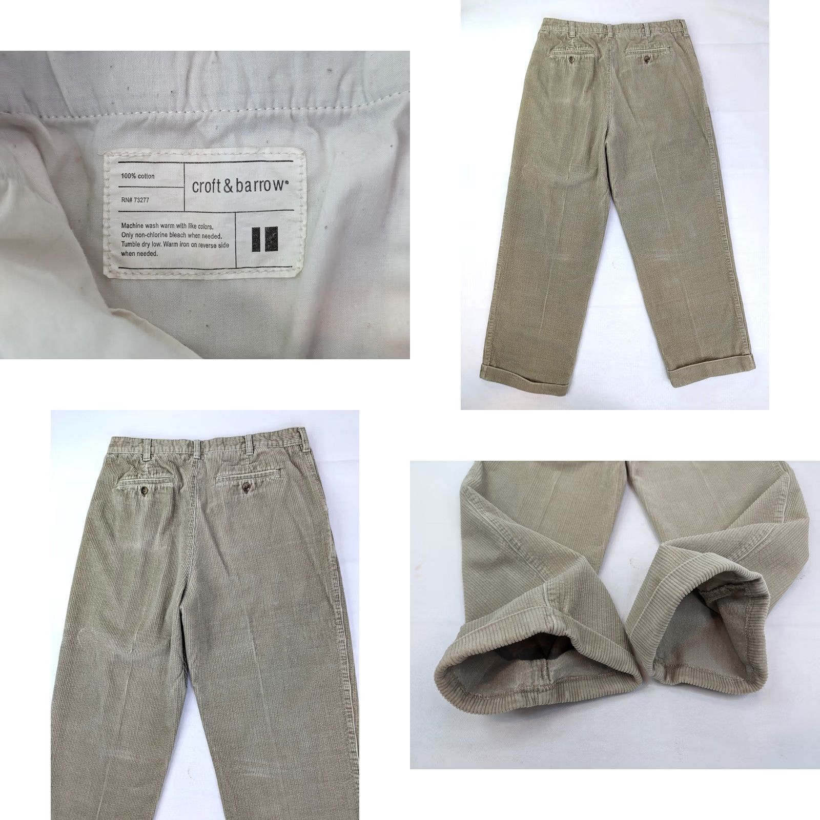 Croft & Barrow Croft & Barrow Pants Men 36x30 (Fits 34x28) Beige Corduroy Straight Pleated Cuff Size US 34 / EU 50 - 9 Thumbnail