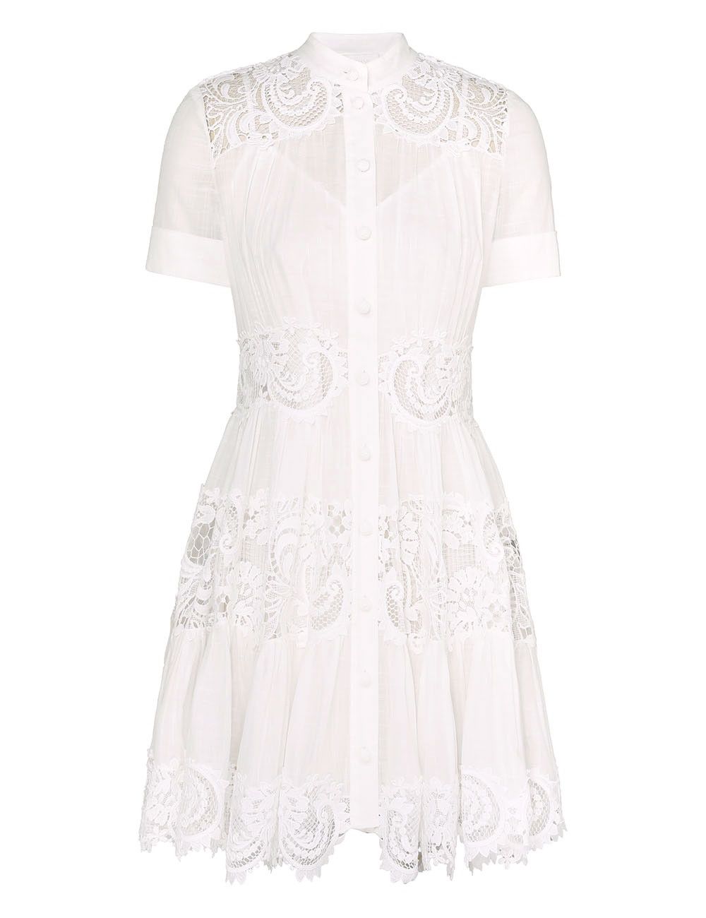 oc11z0525 Pop Lace Trimmed Mini Dress in White
