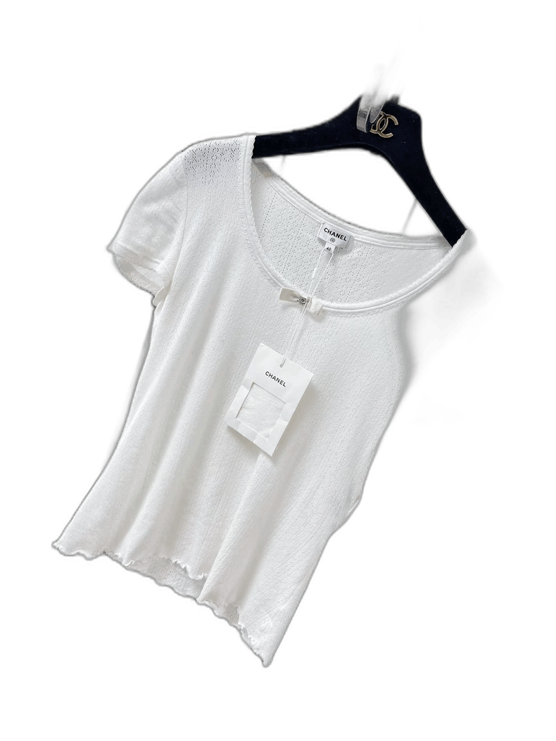 Chanel Chanel White Butterfly Bow Short Sleeve T-Shirt Size L / US 10 / IT 46 - 1 Thumbnail