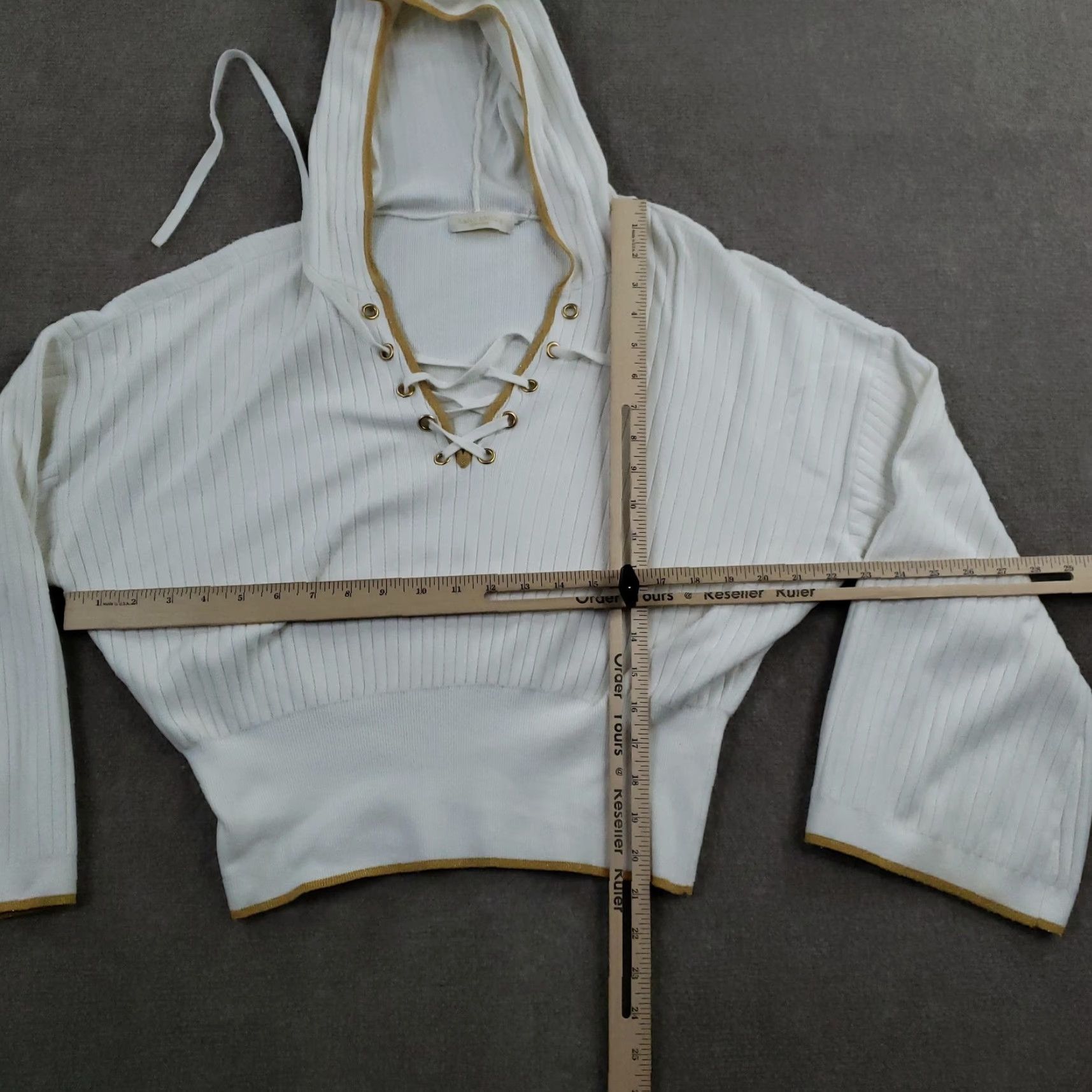 Ramy Brook Ramy Brook Hooded Sweater Womens Medium White Lace Up Ribbed Cropped Top Size M / US 6-8 / IT 42-44 - 2 Thumbnail