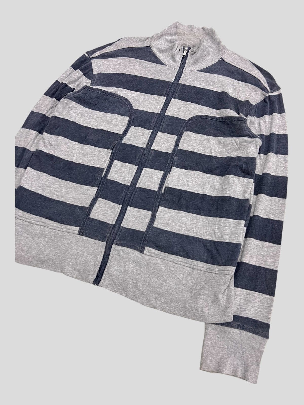 Comme des Garcons AW16 Border Striped Big Utility Pocket Zipper Mock Neck Swtr Size US M / EU 48-50 / 2 - 2 Thumbnail