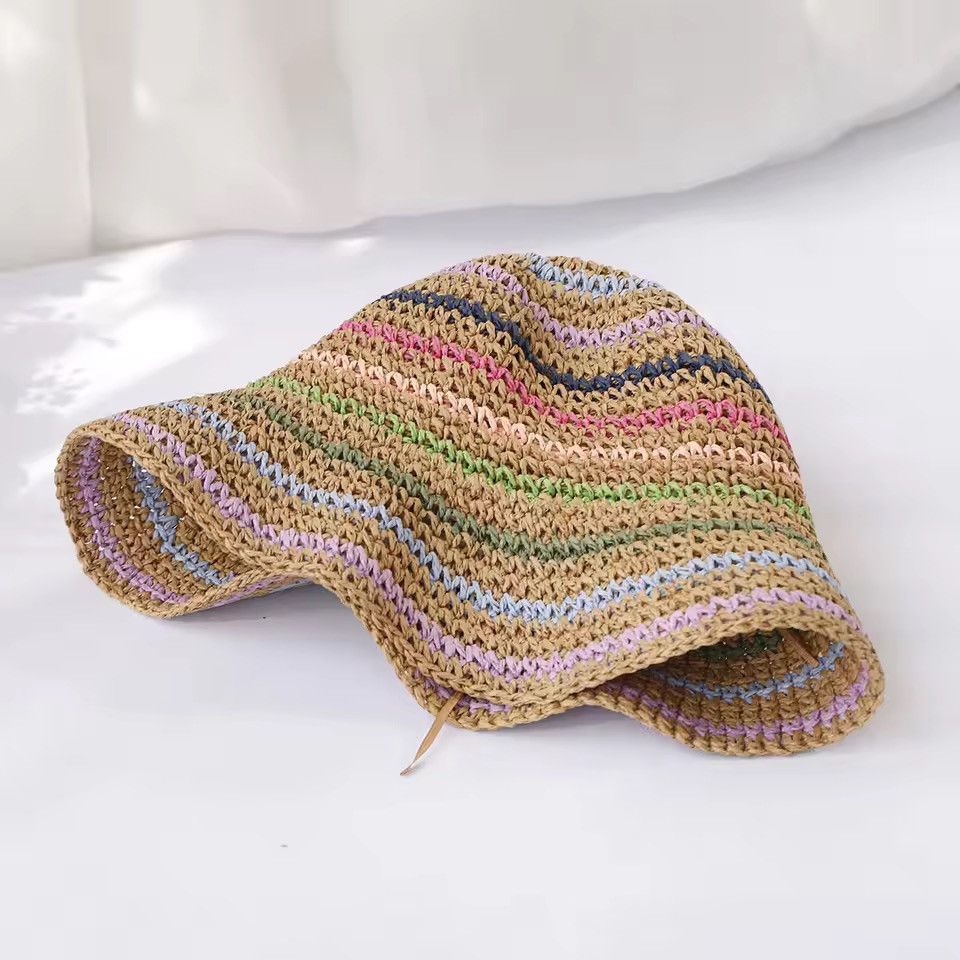 Other Striped Rainbow Straw Crochet Hat Size ONE SIZE - 2 Thumbnail