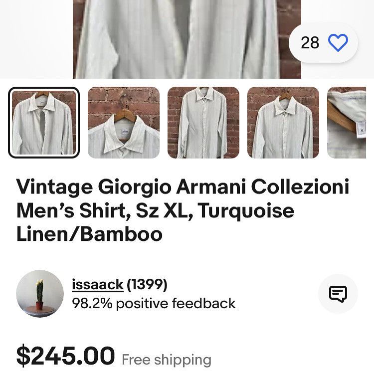 Armani × Giorgio Armani × Vintage Vintage Giorgio Armani Collezioni Men’s Shirt Size L Turquoi Size US M / EU 48-50 / 2 - 12 Thumbnail