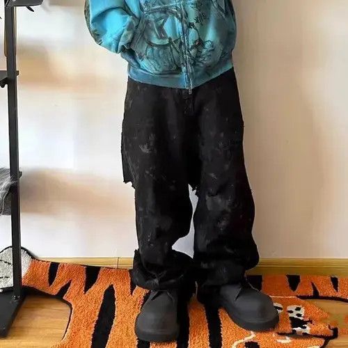 Designer × Japanese Brand Damaged Ripped Hole Jeans Y2k Baggy Trousers Oversized Pants Size US 32 / EU 48 - 3 Thumbnail
