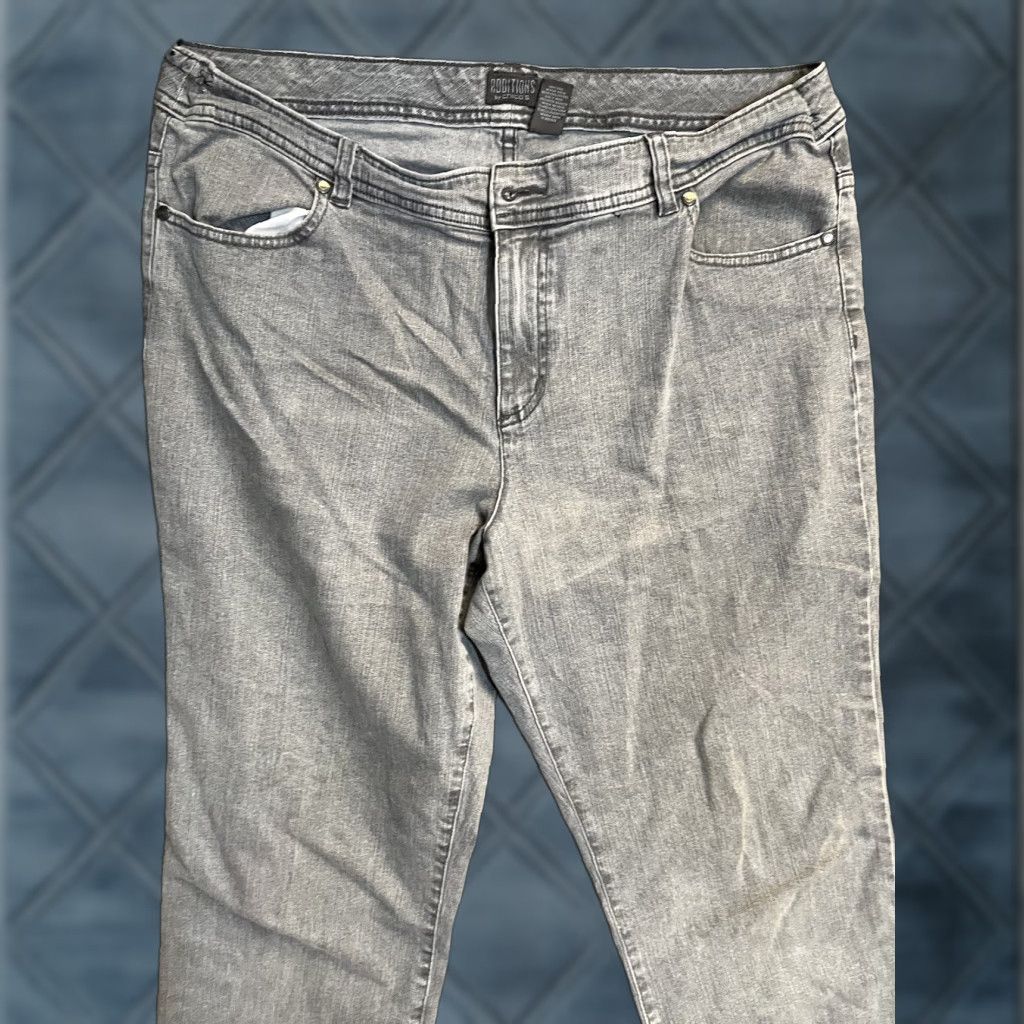 Vintage Chico’s Jeans Women’s Gray Straight Leg 3 Regular Inseam 29 in Cotton Polyester Spandex Denim Zipper Button Stretch Slimming Comfort Vintage No Size 26" / US 2 / IT 38 - 1 Thumbnail