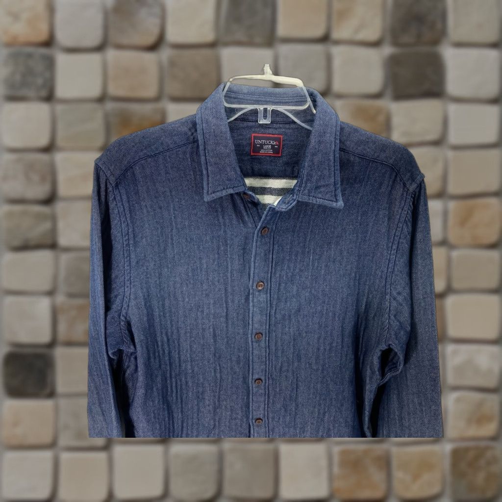 UNTUCKit UNTUCKit Shirt Men Large Blue Button Flannel Lined Long Sleeve Cotton Slim Fit Shirt Size US L / EU 52-54 / 3 - 1 Thumbnail