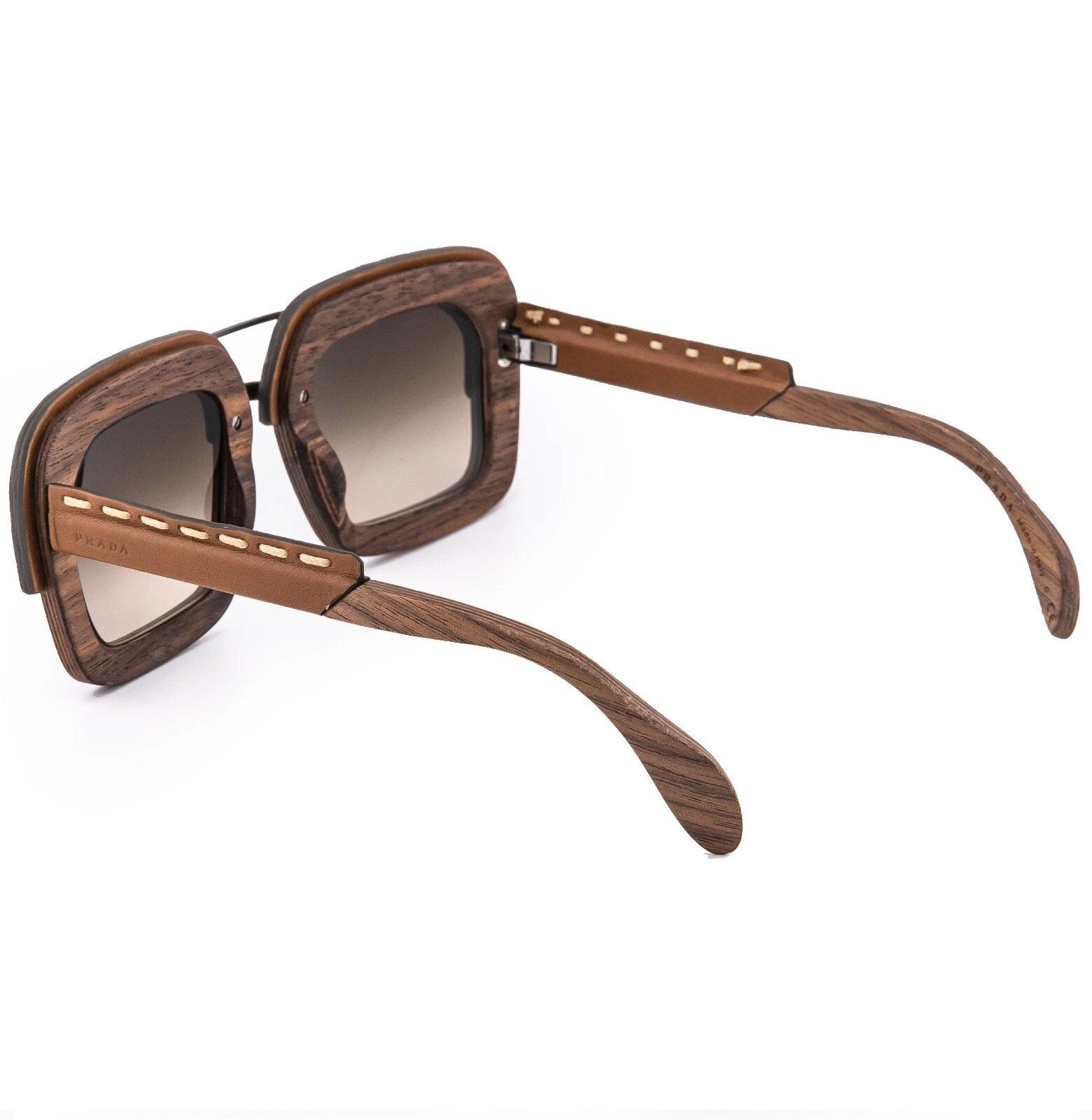 Prada PRADA 26R RAW Nut Light Brown Leather Sunglasses PR26RS 26RS Size ONE SIZE - 2 Thumbnail