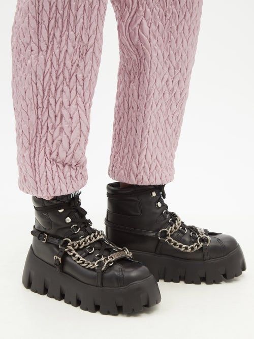 Miu Miu Miu Miu Chain-embellished chunky-sole leather ankle boots Size US 7.5 / IT 37.5 - 2 Preview