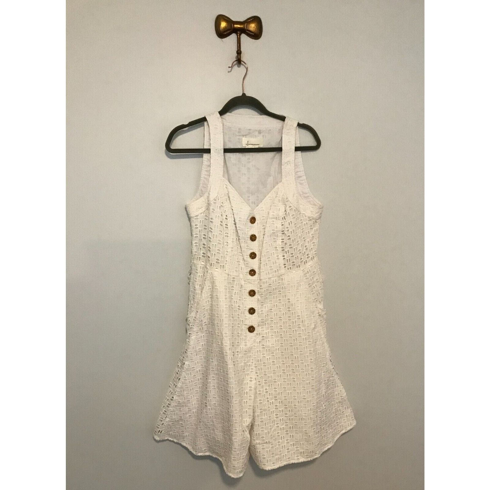 Anthropologie Anthropologie Women's White Belted Eyelet Romper NO BELT-14 Size 36" / US 14 / IT 50 - 1 Thumbnail