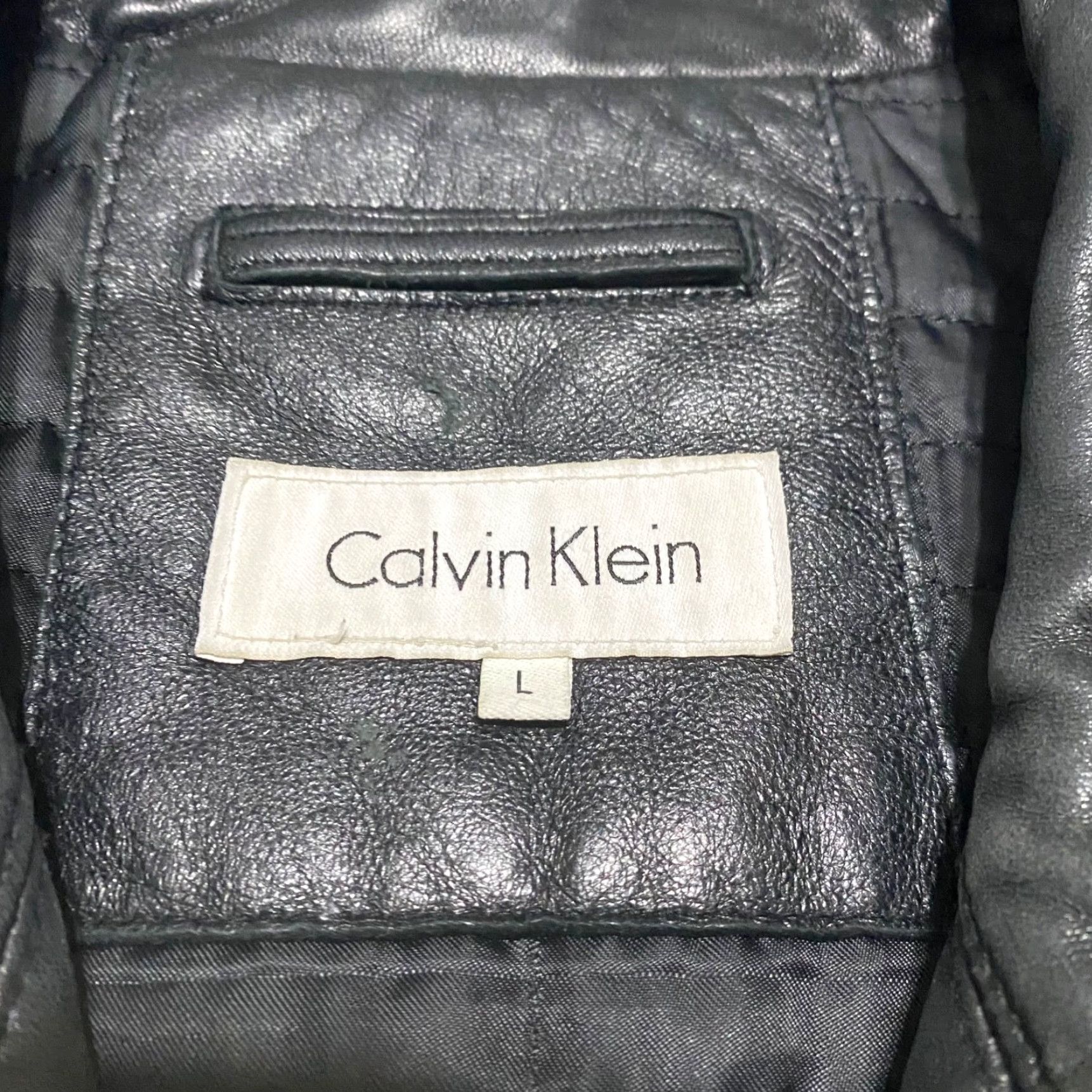 Calvin Klein Calvin Klein Mens Large Jacket Black Leather Full Zip Lined Motorcycle Jacket CK Size US L / EU 52-54 / 3 - 3 Thumbnail
