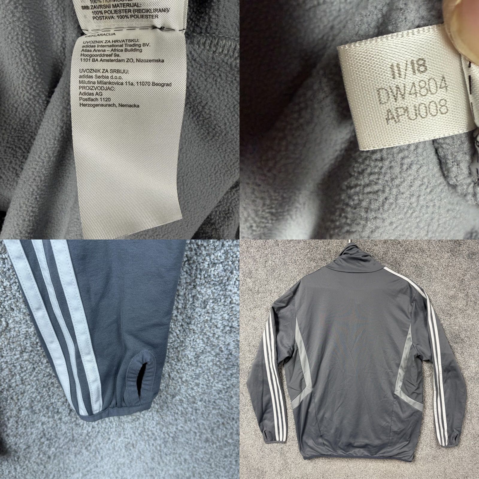 Adidas Adidas Jacket Mens XL Gray Fleece Cowl Neck Thumbholes Soccer Training Athletic Jacket Size US XL / EU 56 / 4 - 9 Thumbnail