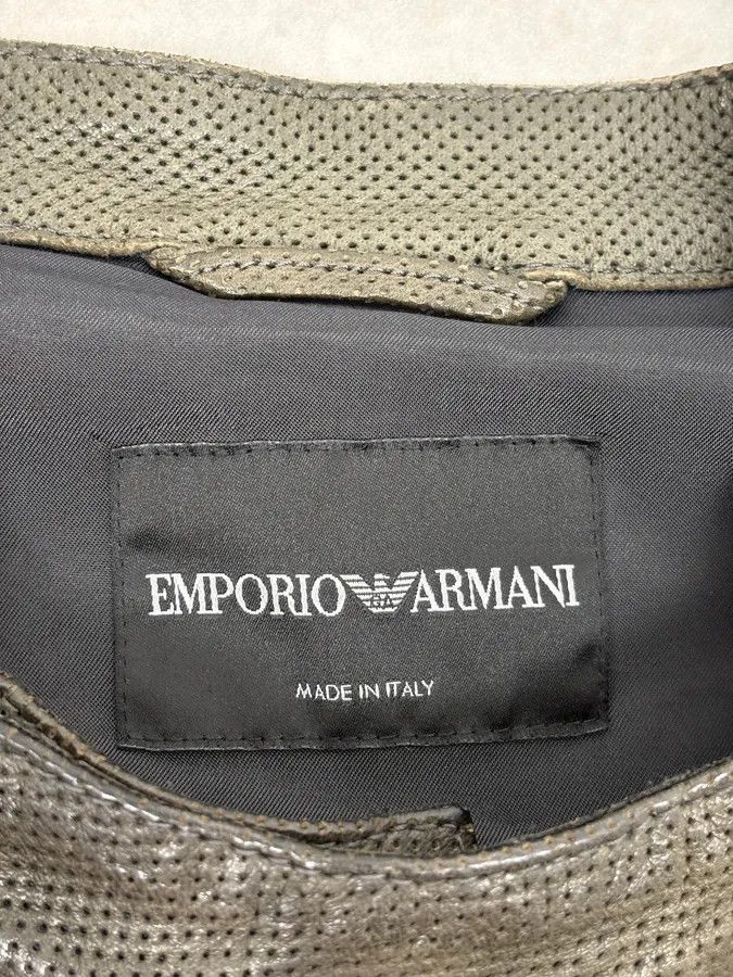 Emporio Armani SS2014 Emporio Armani Asymmetrical Zip Perfored Grey Leather Jacket Size US M / EU 48-50 / 2 - 9 Thumbnail