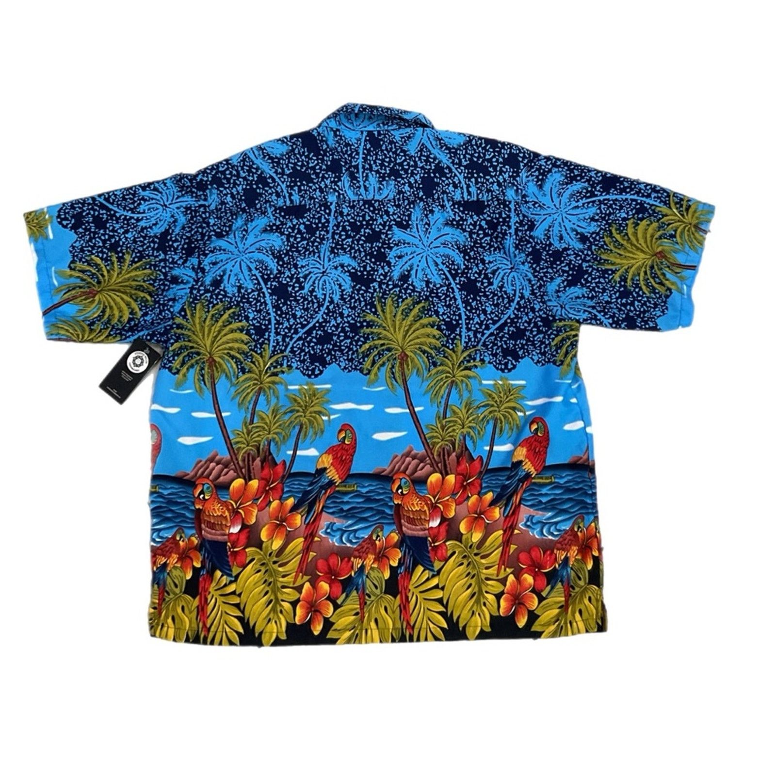 Vintage Tropical Hawaiian Parrot Palms Blue Button-Up Size US XXL / EU 58 / 5 - 2 Thumbnail