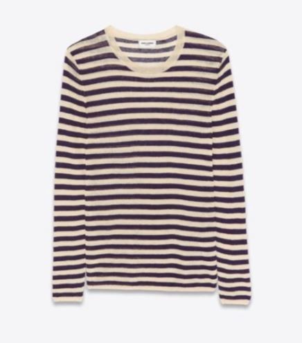 image of Saint Laurent Paris Oc11Z0124 Striped T-Shirt In Linen And Silk In Beige/black, Men's (Size Small)