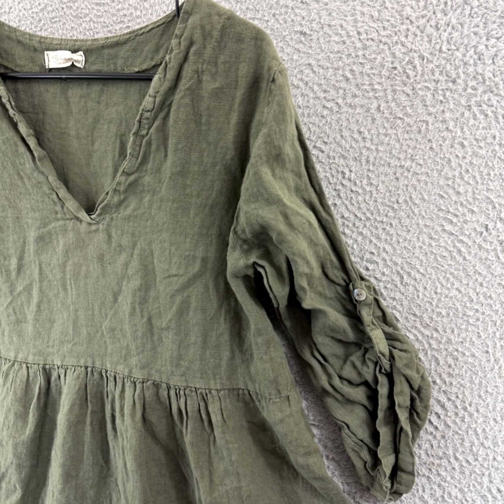 Vintage Bellambra Dress Women Medium Green Linen Trapeze Midi Boho Roll Tab Sleeve Italy Vintage No Size M / US 6-8 / IT 42-44 - 6 Thumbnail