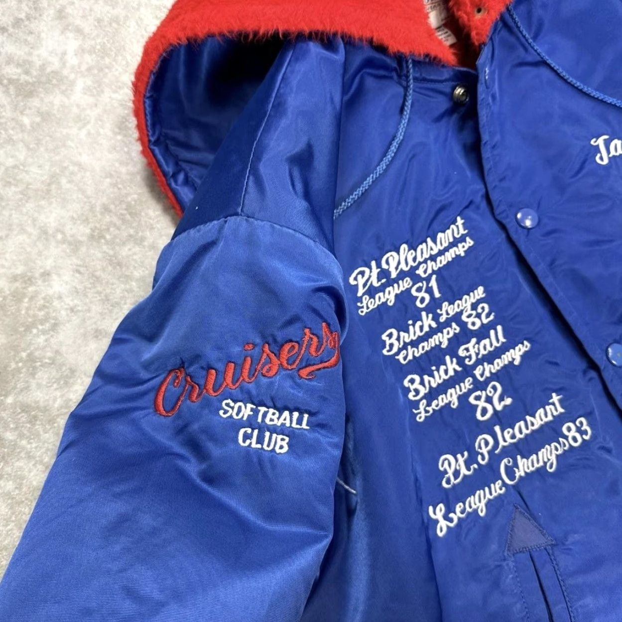 Vintage VINTAGE Aladen Jacket Mens M Blue 80s Hooded Varsity Snap Embroidered Logo Satin Lined Pockets Nylon Solid Sports Casual Baseball Travel Size US M / EU 48-50 / 2 - 4 Thumbnail