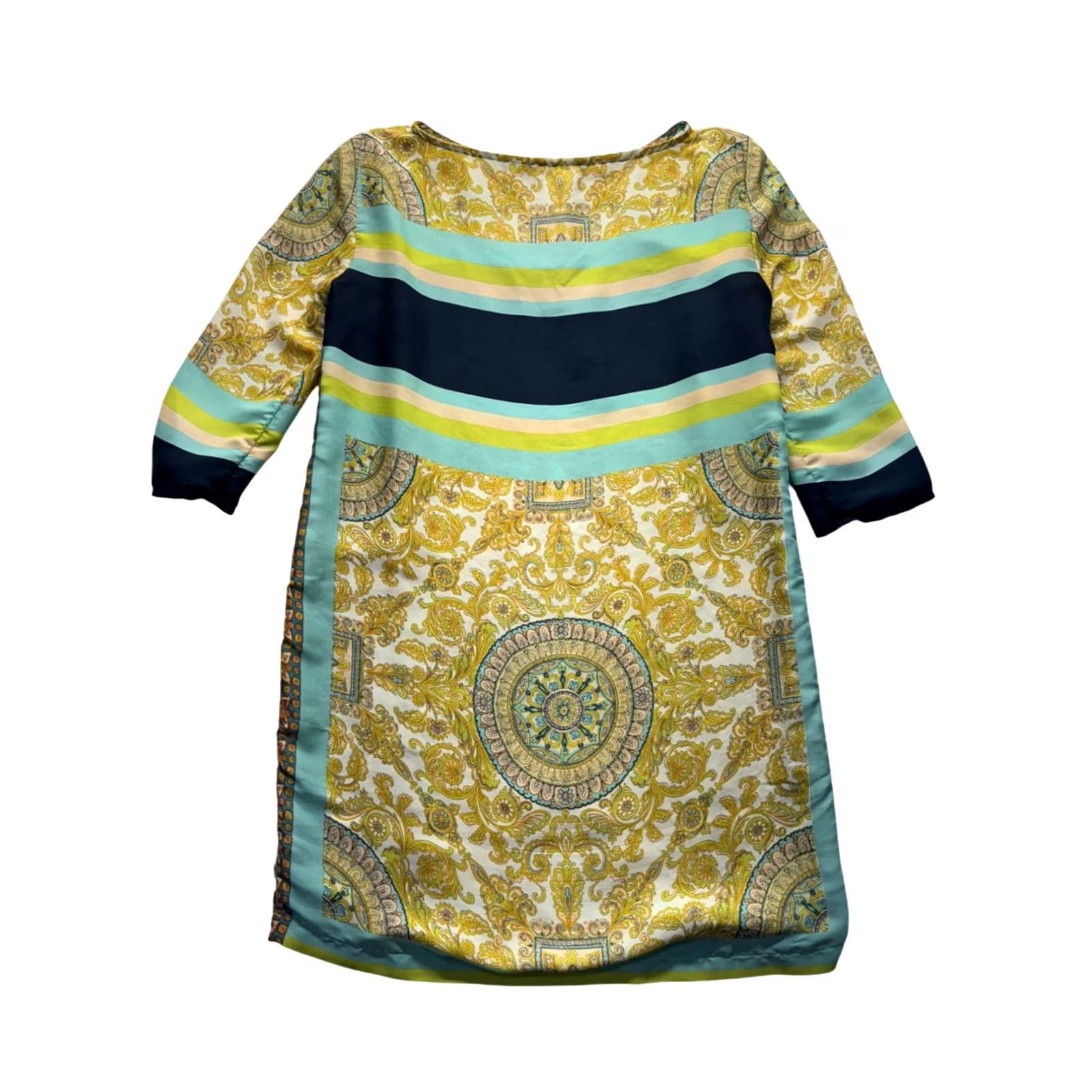 Zara Zara Basic Multicolor Dress Boho Paisley Print - Size M Womens Long Sleeve Shift Polyester Silk Yellow Paisley Bohemian Size M / US 6-8 / IT 42-44 - 2 Thumbnail