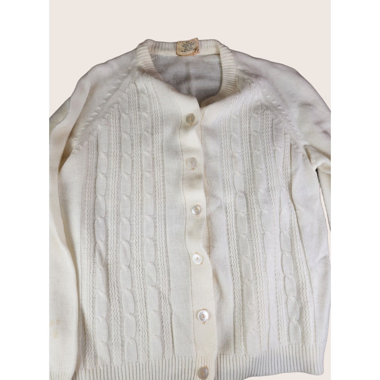 Vintage VINTAGE Kmart Womens Sweater Cardigan Cable-Knit Button Size 46 Ivory Distressed Size L / US 10 / IT 46 - 1 Thumbnail