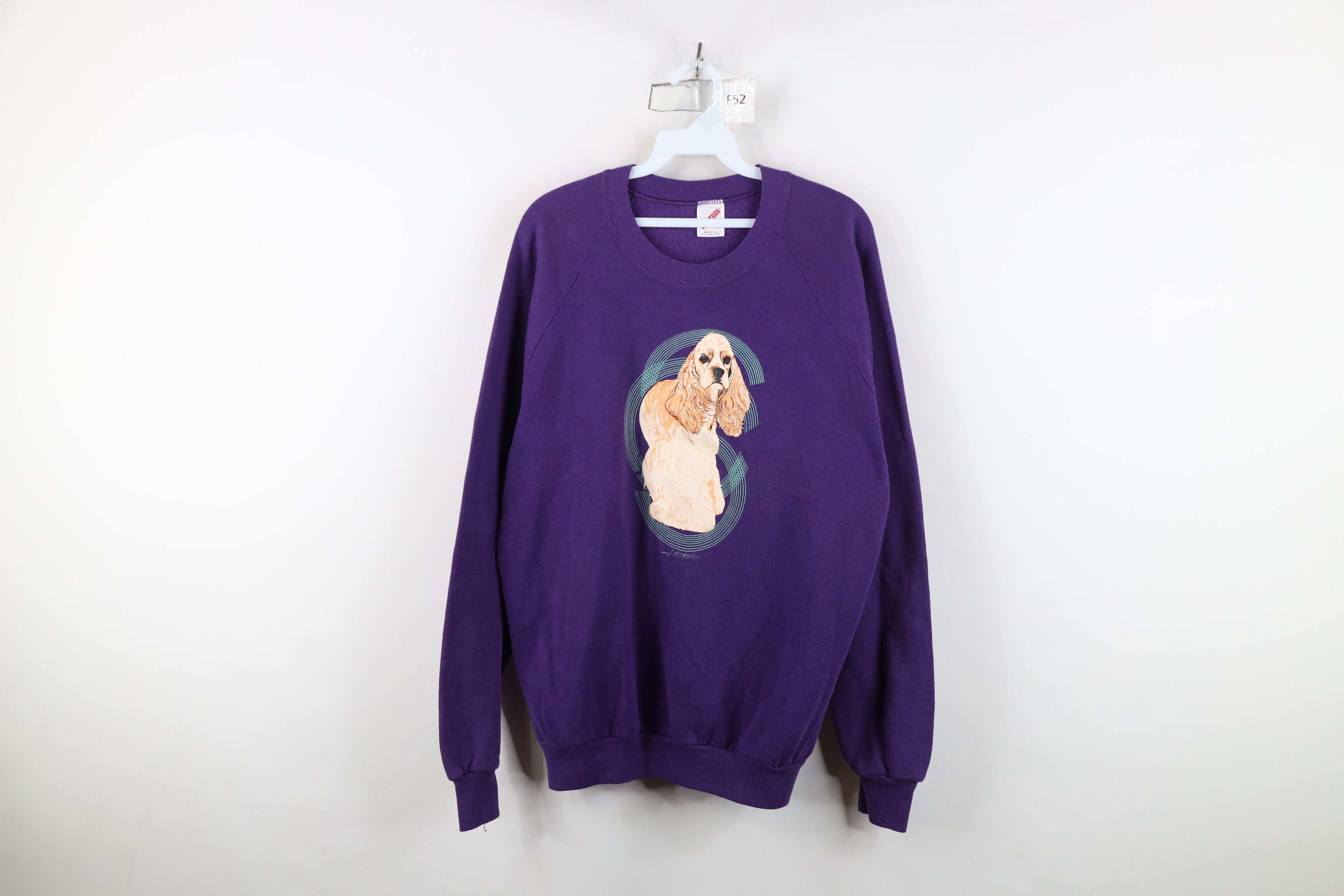 Vintage Vintage 90s Streetwear Spaniel Dog Sweatshirt Purple USA Size XL / US 12-14 / IT 48-50 - 1 Thumbnail