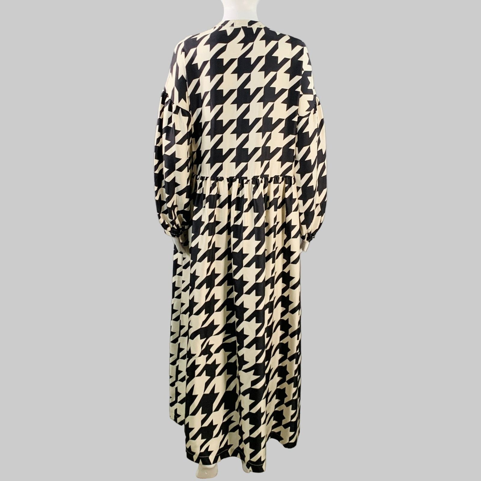 Creatures of Comfort Size 4 Beige Silk Twill Houndstooth Collarless A-Line Dress Size S / US 4 / IT 40 - 4 Thumbnail